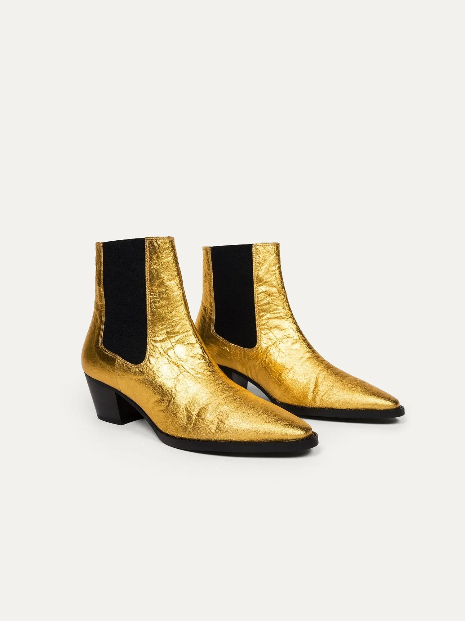 Freitag um 15 Uhr rockt! Vegane Piñatex Stiefeletten | Metallisches Gold