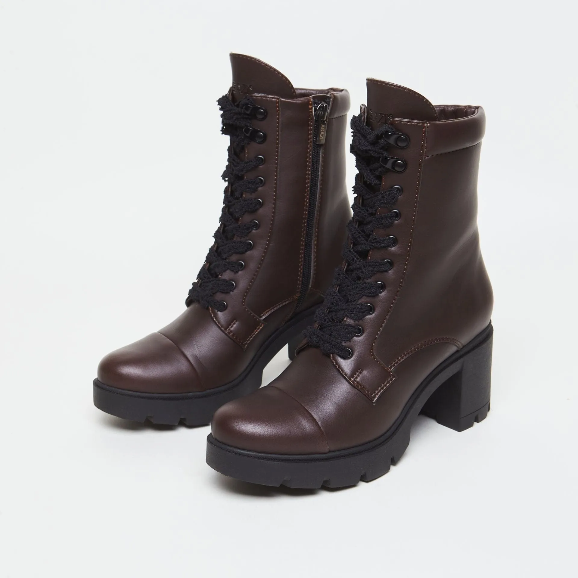 Aga Vegan-Leder-Schnürstiefel | Schokolade