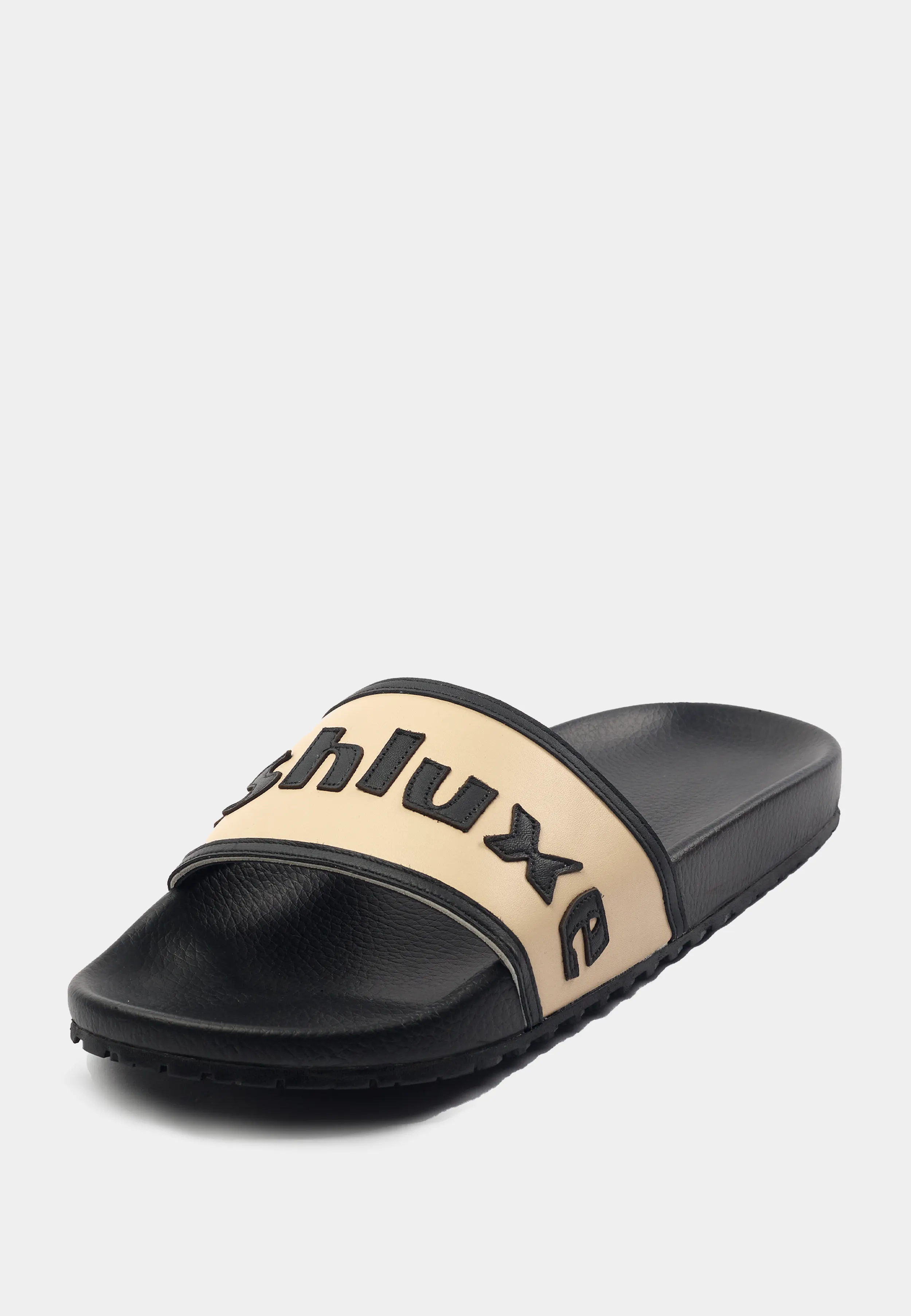 Ashluxe Gestickte Leder-Slides - Aprikose