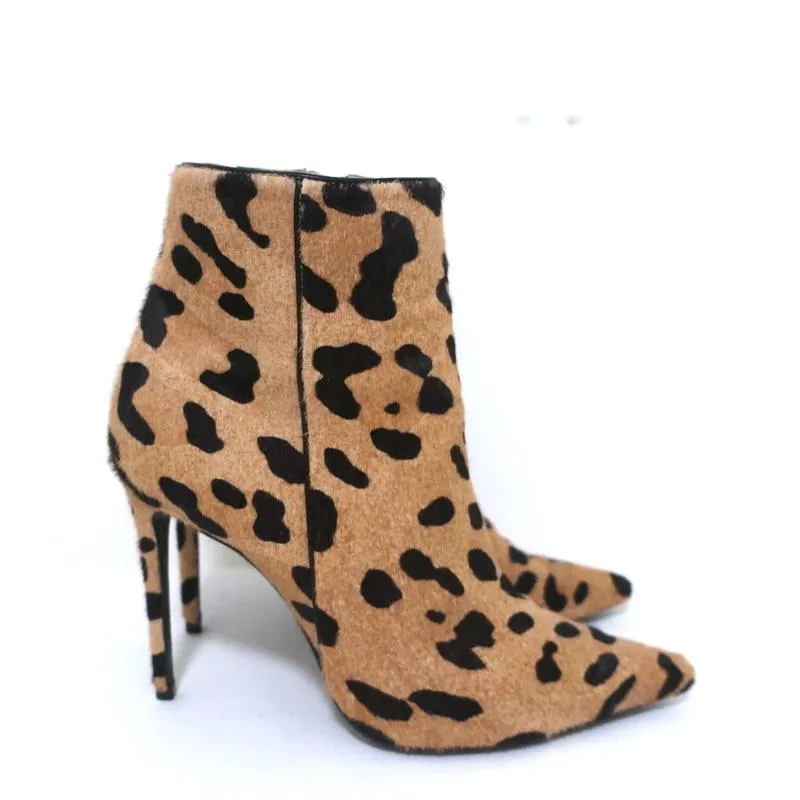 Barbara Bui Stiefeletten Leopardenprint Ponyhaar Größe 37 Spitze Absatz High Heel