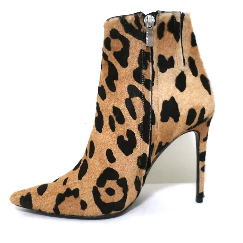 Barbara Bui Stiefeletten Leopardenprint Ponyhaar Größe 37 Spitze Absatz High Heel