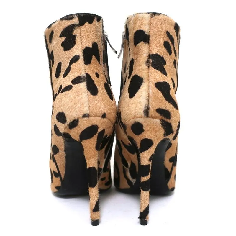 Barbara Bui Stiefeletten Leopardenprint Ponyhaar Größe 37 Spitze Absatz High Heel