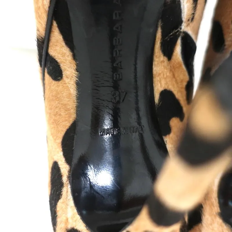 Barbara Bui Stiefeletten Leopardenprint Ponyhaar Größe 37 Spitze Absatz High Heel