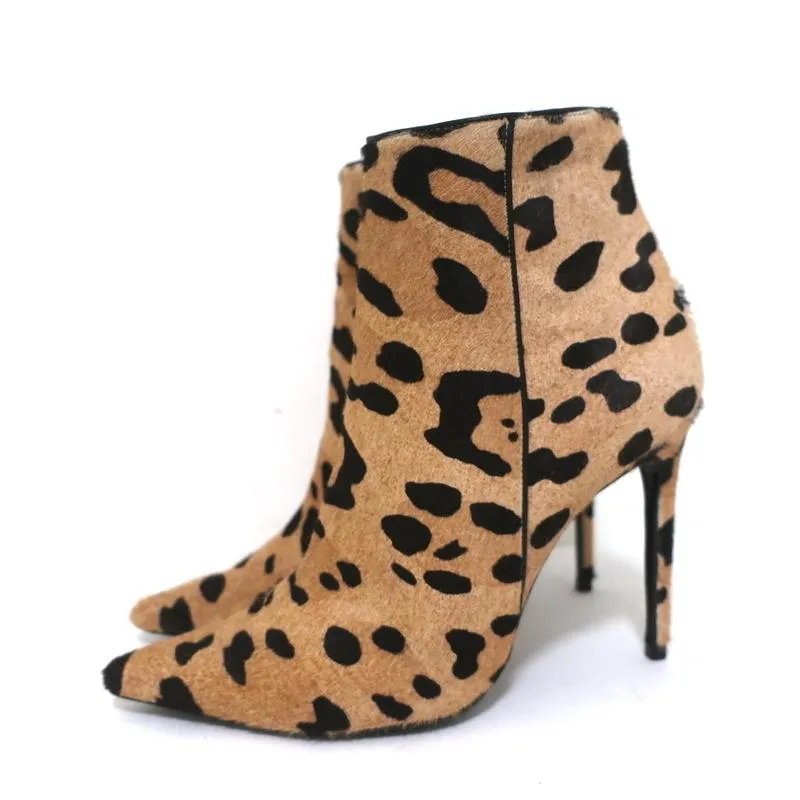 Barbara Bui Stiefeletten Leopardenprint Ponyhaar Größe 37 Spitze Absatz High Heel