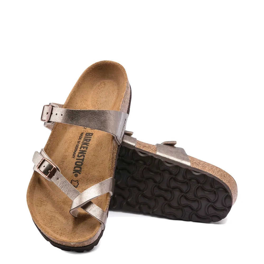 Birkenstock Damen Mayari Birko-Flor Zehensteg-Sandale in anmutigem metallischem Taube