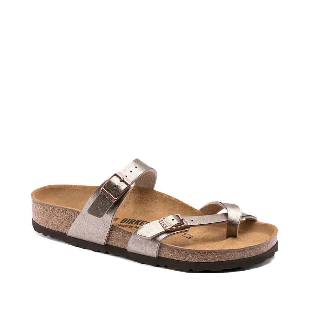 Birkenstock Damen Mayari Birko-Flor Zehensteg-Sandale in anmutigem metallischem Taube