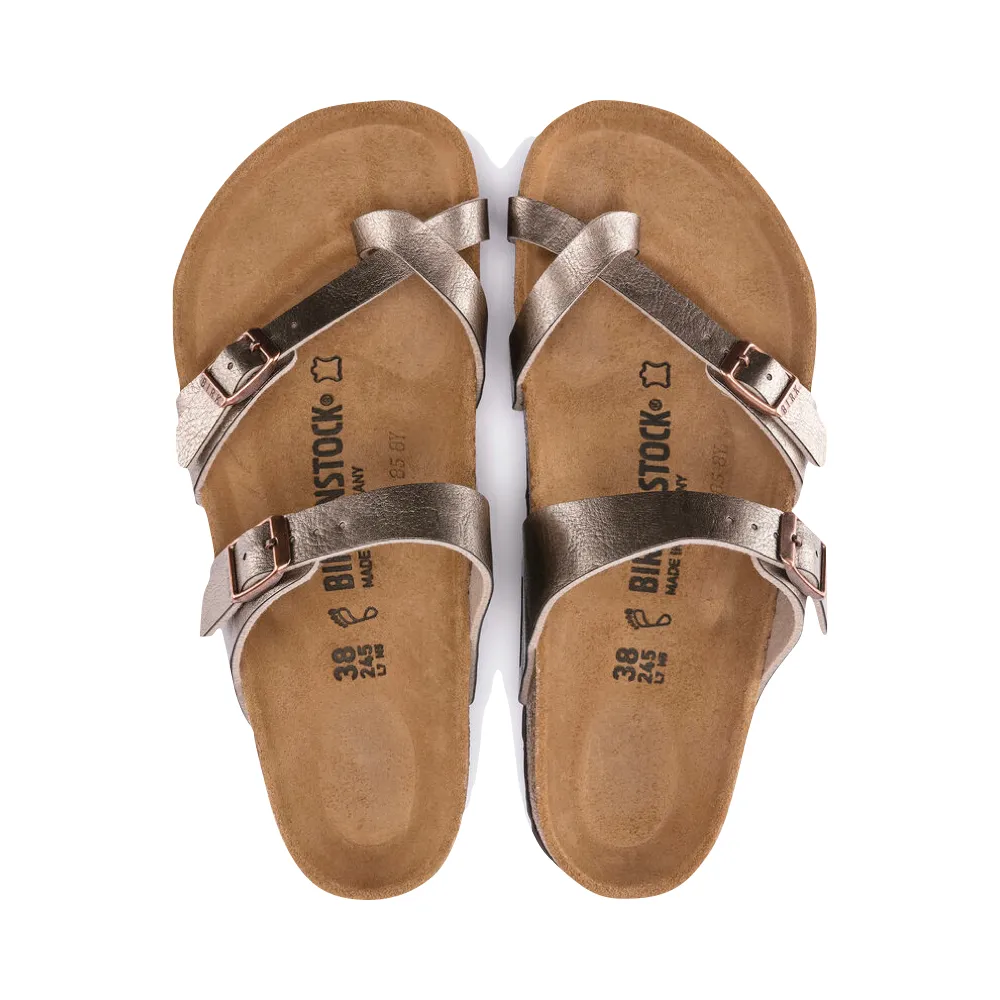 Birkenstock Damen Mayari Birko-Flor Zehensteg-Sandale in anmutigem metallischem Taube