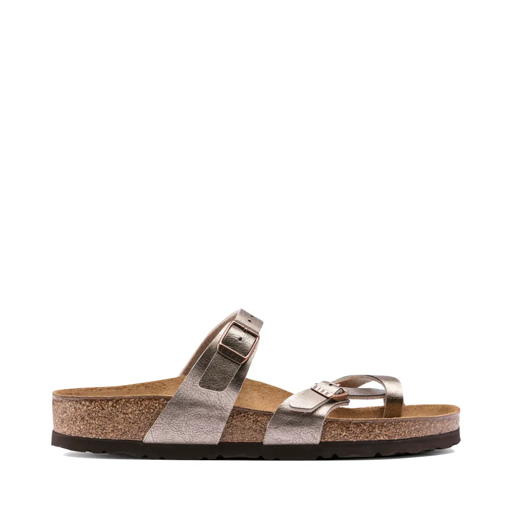 Birkenstock Damen Mayari Birko-Flor Zehensteg-Sandale in anmutigem metallischem Taube