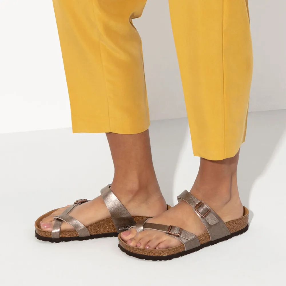 Birkenstock Damen Mayari Birko-Flor Zehensteg-Sandale in anmutigem metallischem Taube