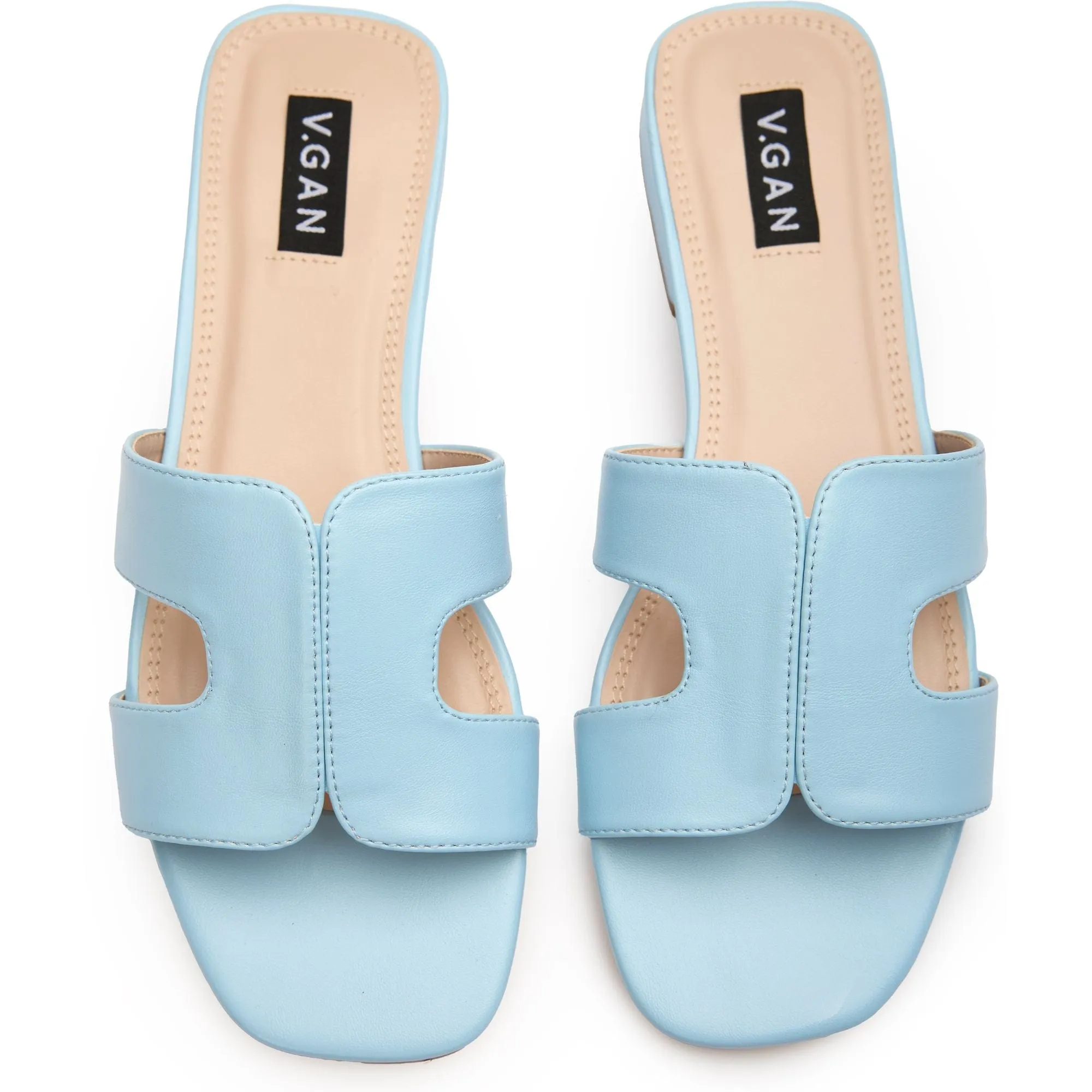 Bok Damen Vegan-Leder Slider Sandalen | Hellblau
