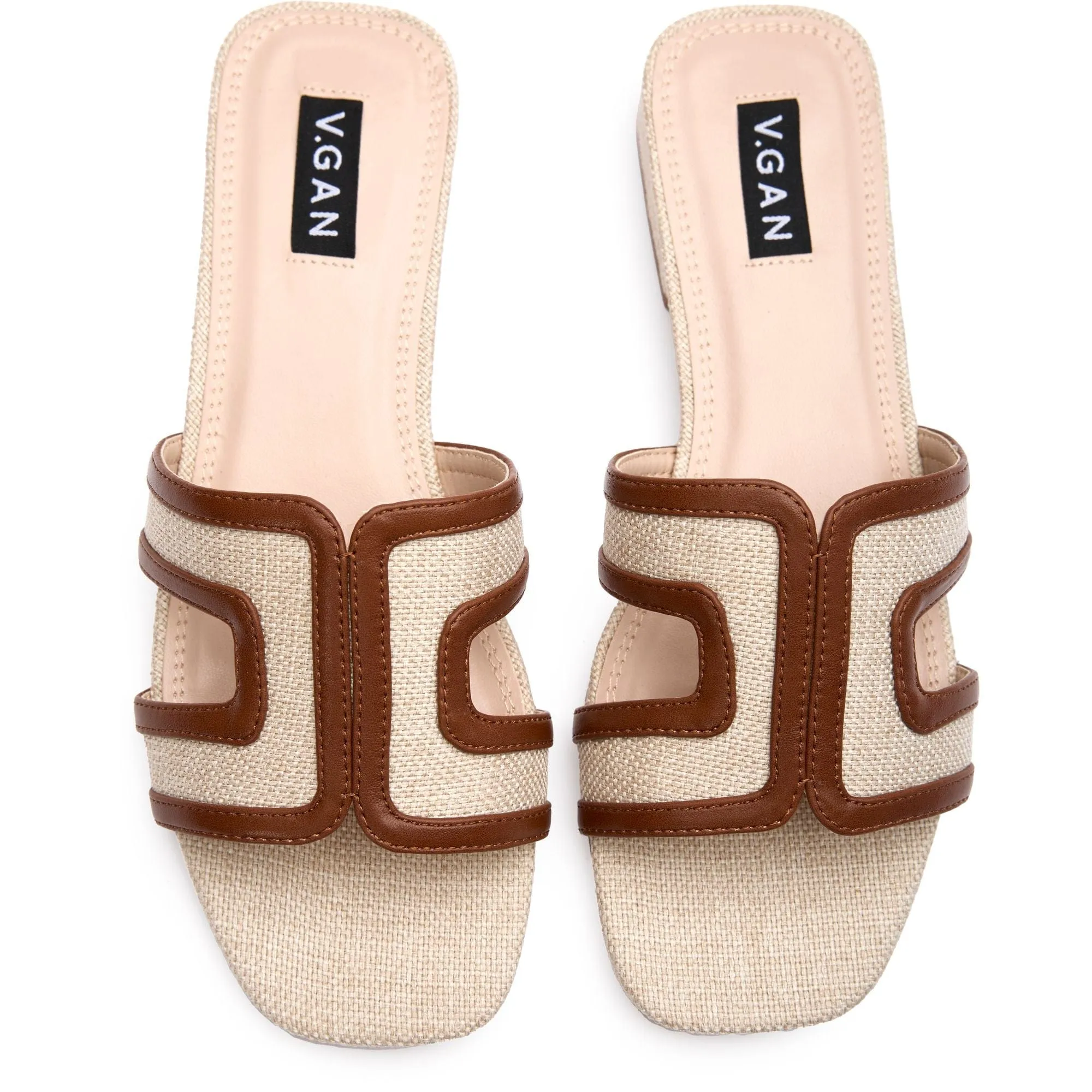 Bok Damen Vegan Leder Slider Sandalen | Natur & Hellbraun