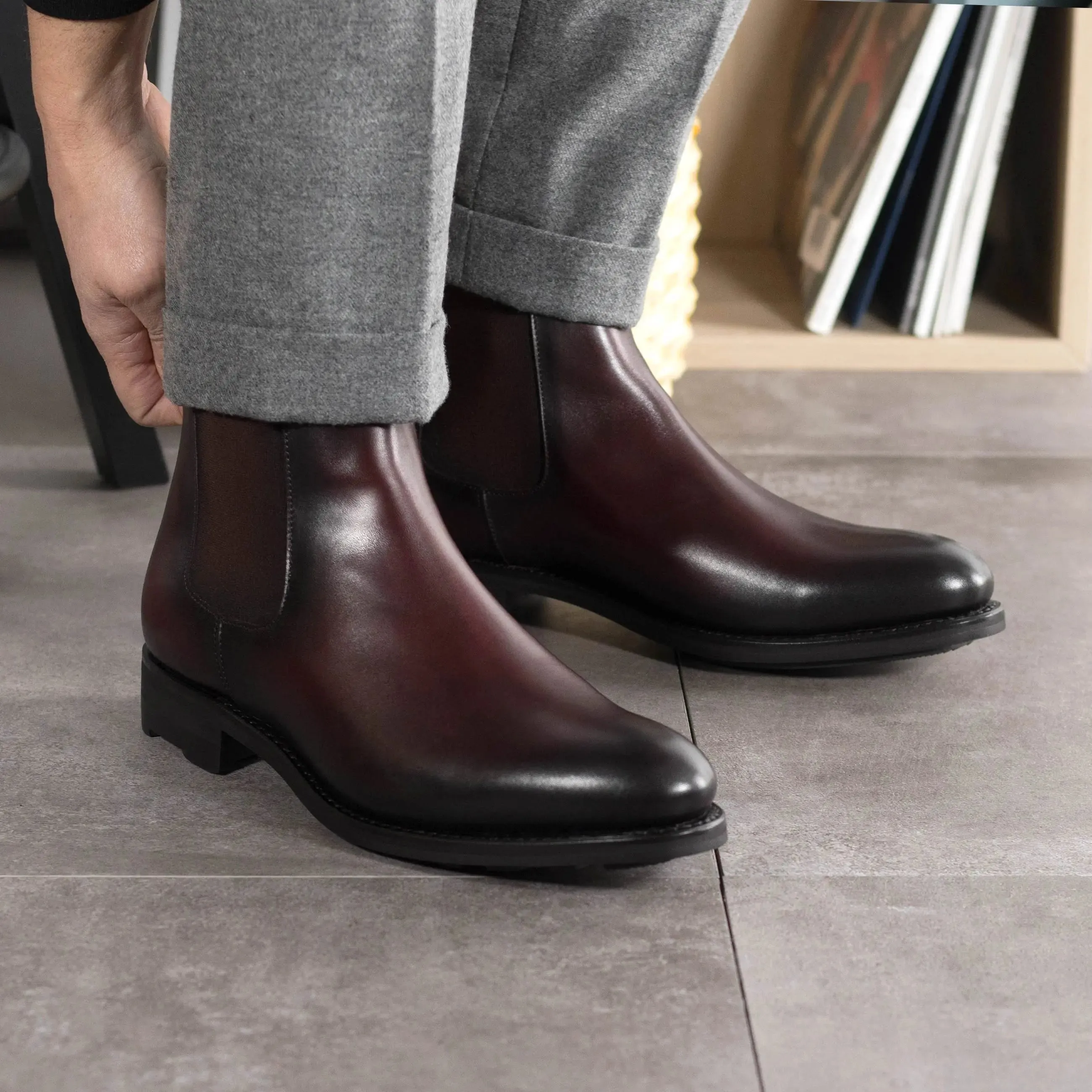 Dapperfam Schuhe DapperFam Monza in Burgunderrot Herren Italienisches Leder Chelsea Boot