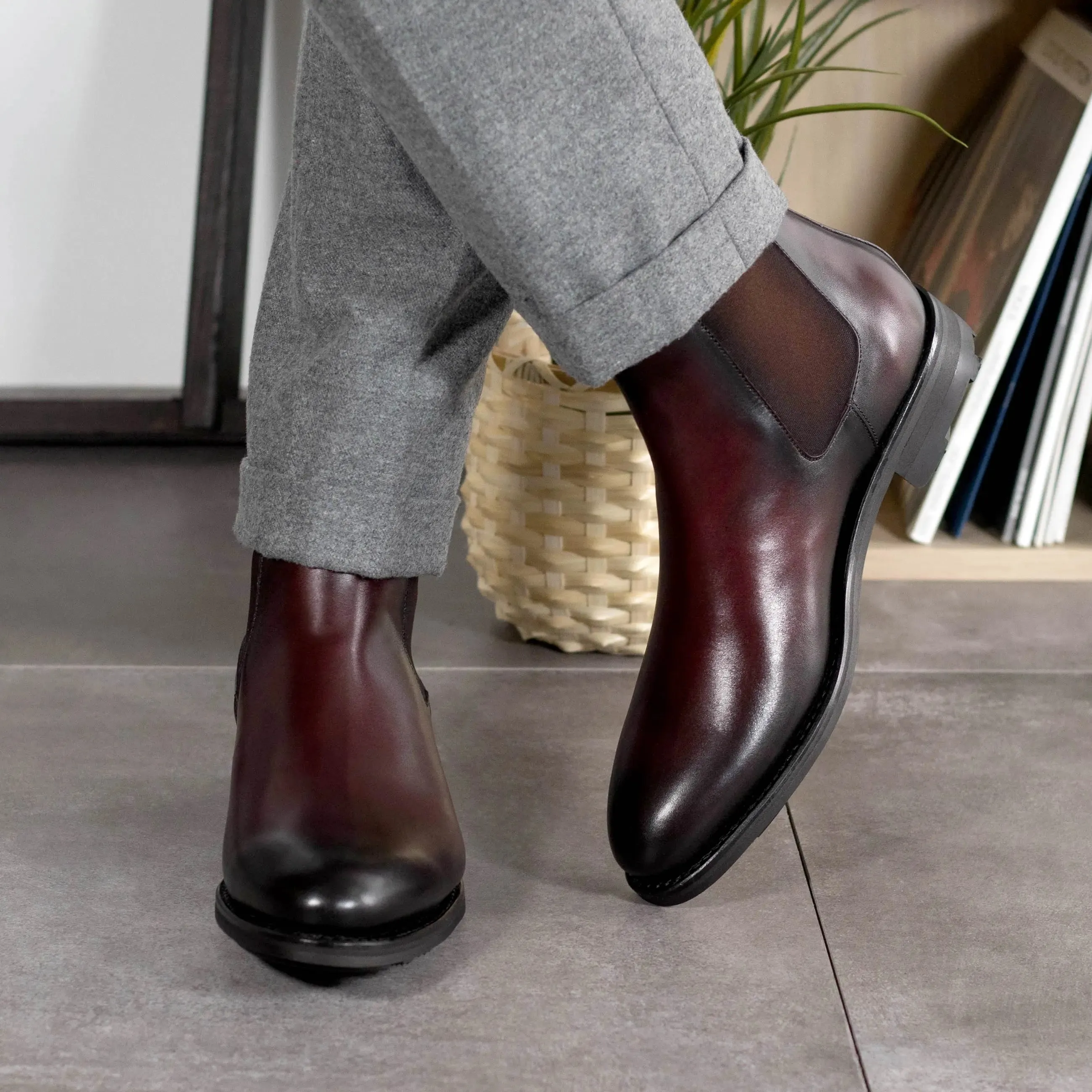Dapperfam Schuhe DapperFam Monza in Burgunderrot Herren Italienisches Leder Chelsea Boot