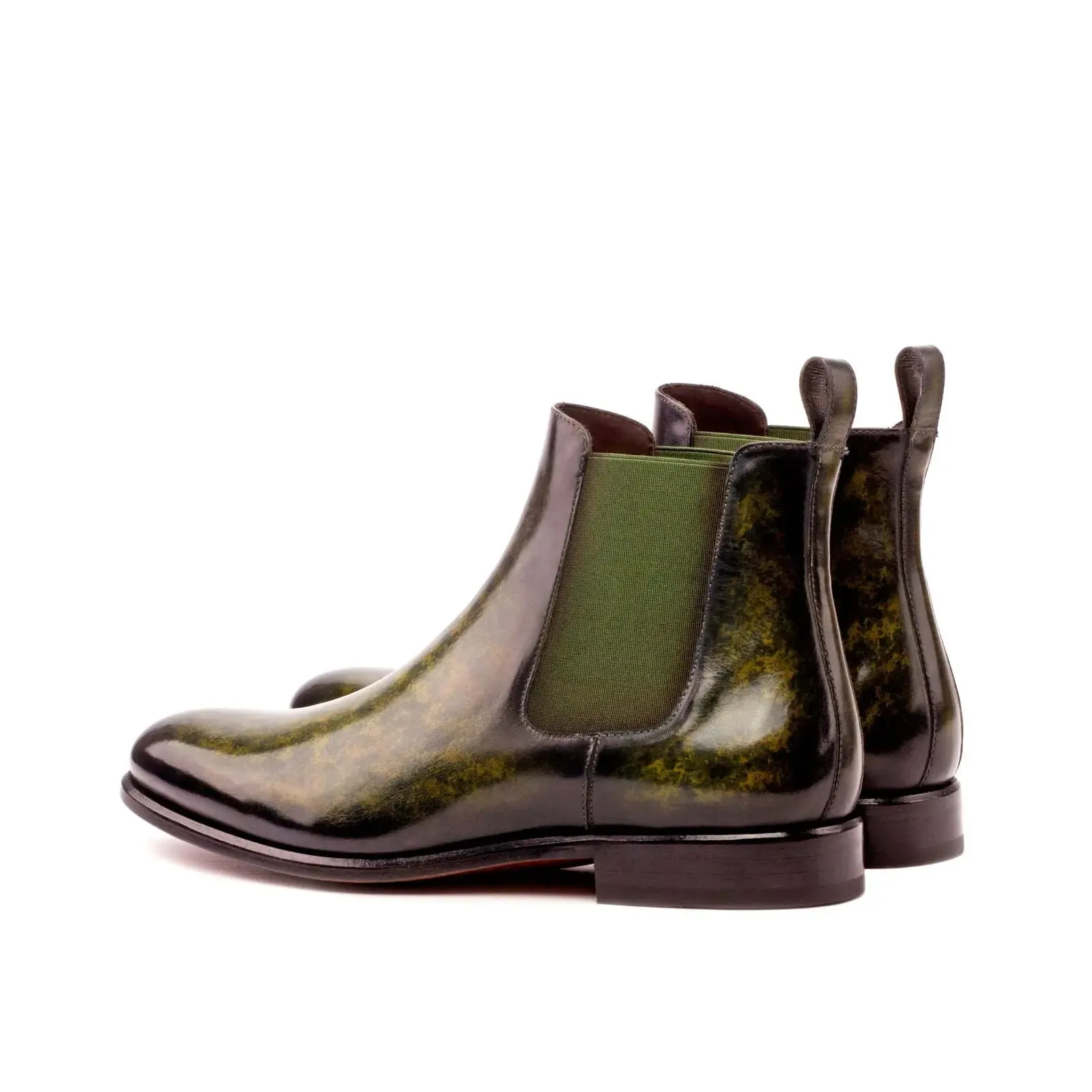 Dapperfam Schuhe DapperFam Monza in Khaki Herren-Handbemalte Patina Chelsea-Stiefel