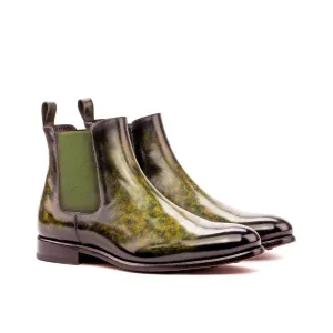 Dapperfam Schuhe DapperFam Monza in Khaki Herren-Handbemalte Patina Chelsea-Stiefel