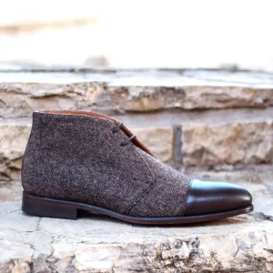 Dapperfam Schuhe DapperFam Vivace in Fischgrät / Dunkelbraun Herren Maßschuh & Italienisches Leder Chukka