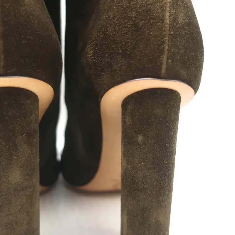 Dries Van Noten Stiefel mit gebogener Absatz Olive Wildleder Größe 41