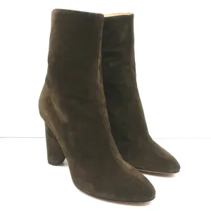Dries Van Noten Stiefel mit gebogener Absatz Olive Wildleder Größe 41