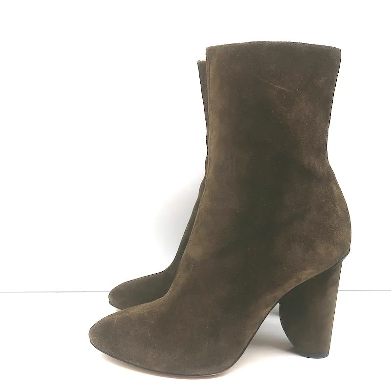 Dries Van Noten Stiefel mit gebogener Absatz Olive Wildleder Größe 41