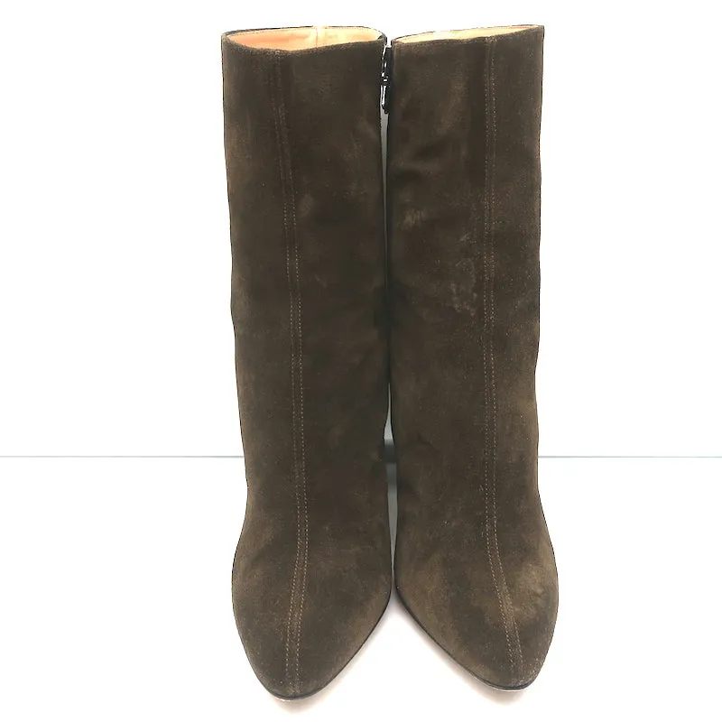 Dries Van Noten Stiefel mit gebogener Absatz Olive Wildleder Größe 41