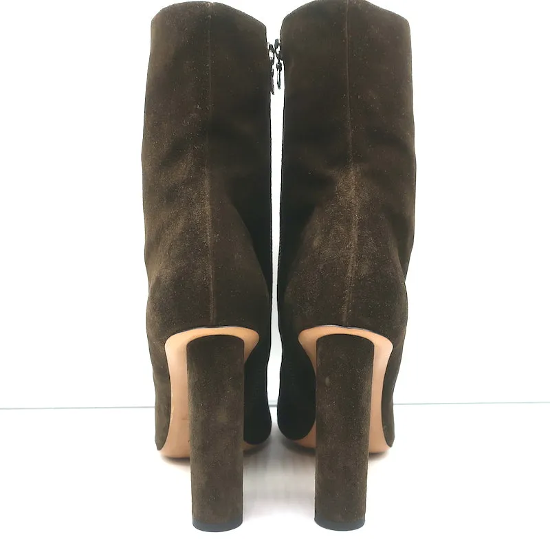 Dries Van Noten Stiefel mit gebogener Absatz Olive Wildleder Größe 41