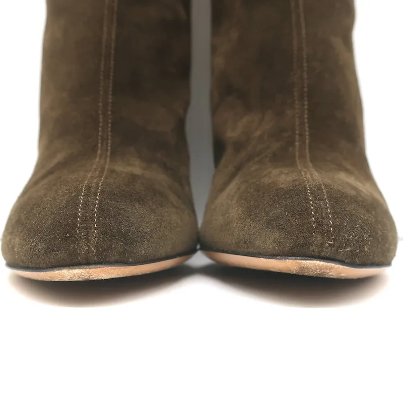 Dries Van Noten Stiefel mit gebogener Absatz Olive Wildleder Größe 41