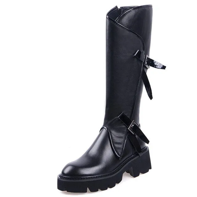 FEDONAS Hochwertige Echtleder-Knöchelstiefel für Damen Punk Flats Plateau Motorradstiefel Partyschuhe Damen Übergrößen Stiefel Fashion Nova Schuhe