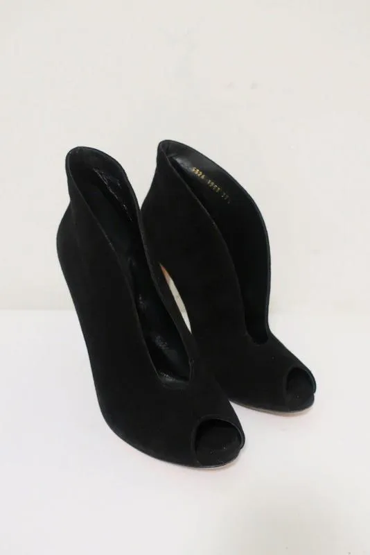 Gianvito Rossi Vamp Booties Schwarz Wildleder Größe 39.5 Peeptoe Knöchelstiefel