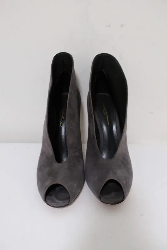 Gianvito Rossi Vamp Booties Grau Wildleder Größe 39.5 Peeptoe Knöchelstiefel