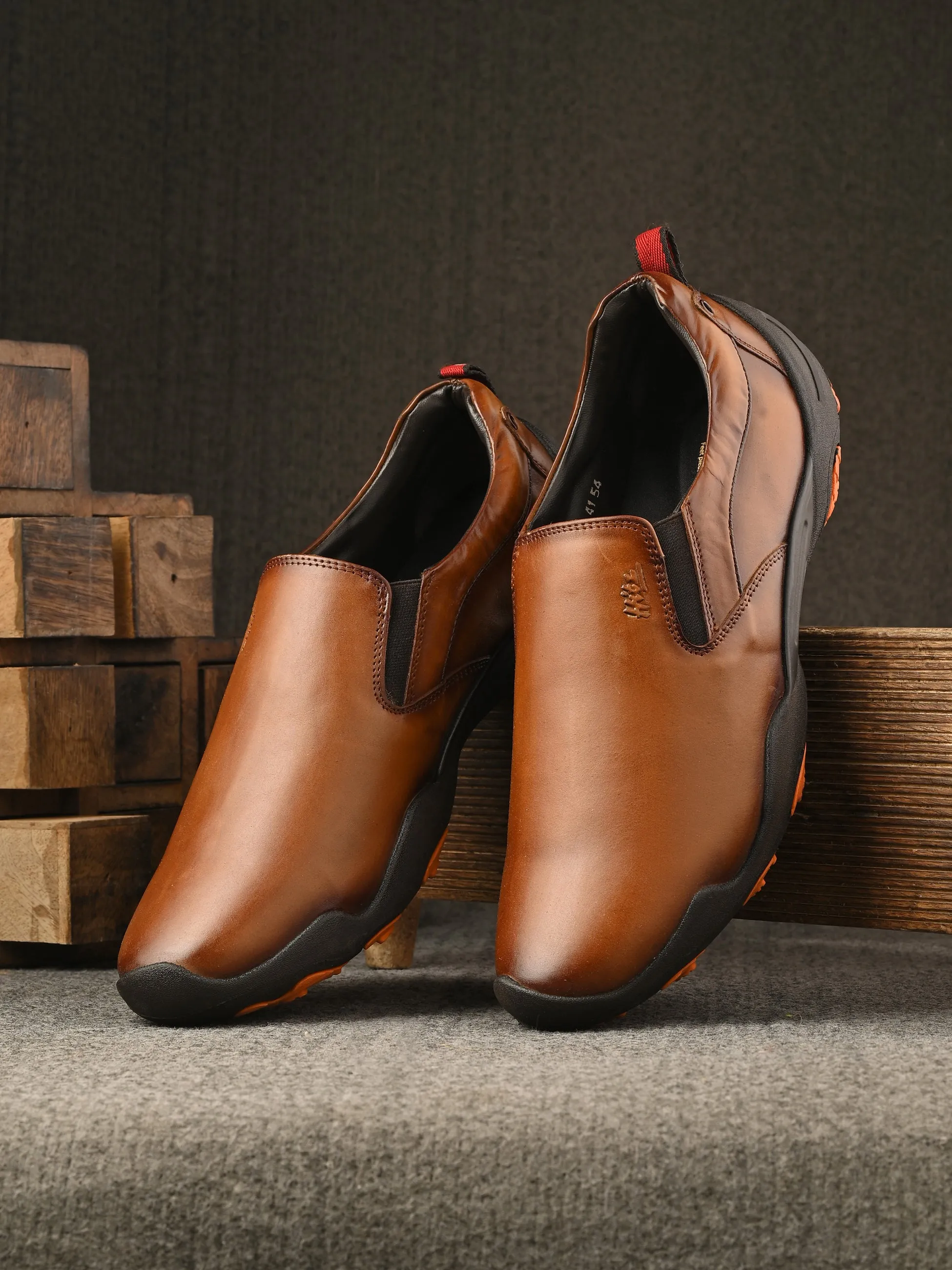 Hitz Herren Casual Schlupfschuhe aus braunem Leder