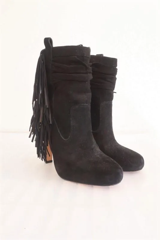 Jean-Michel Cazabat Fransen Stiefeletten Pampa Schwarz Wildleder Größe 35 High Heel