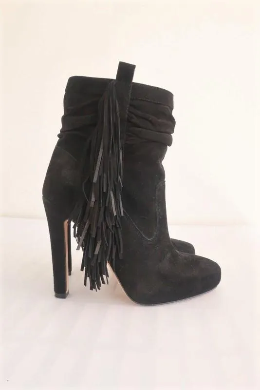 Jean-Michel Cazabat Fransen Stiefeletten Pampa Schwarz Wildleder Größe 35 High Heel