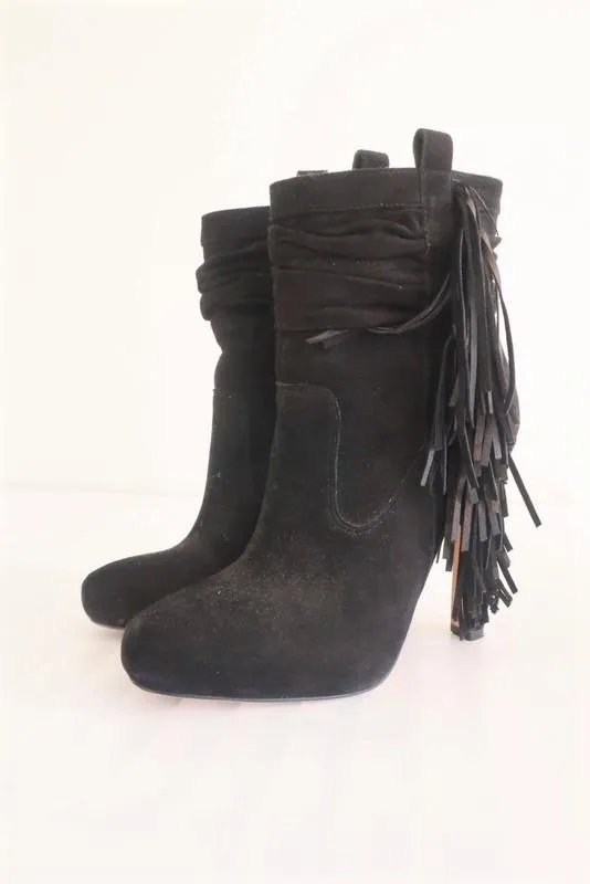 Jean-Michel Cazabat Fransen Stiefeletten Pampa Schwarz Wildleder Größe 35 High Heel