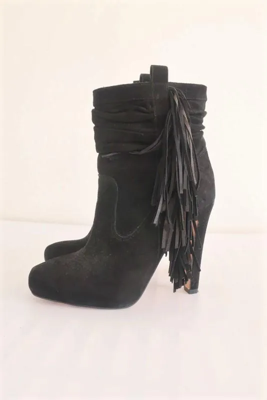 Jean-Michel Cazabat Fransen Stiefeletten Pampa Schwarz Wildleder Größe 35 High Heel