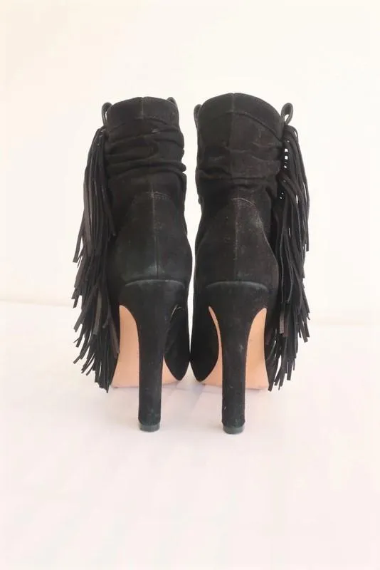 Jean-Michel Cazabat Fransen Stiefeletten Pampa Schwarz Wildleder Größe 35 High Heel