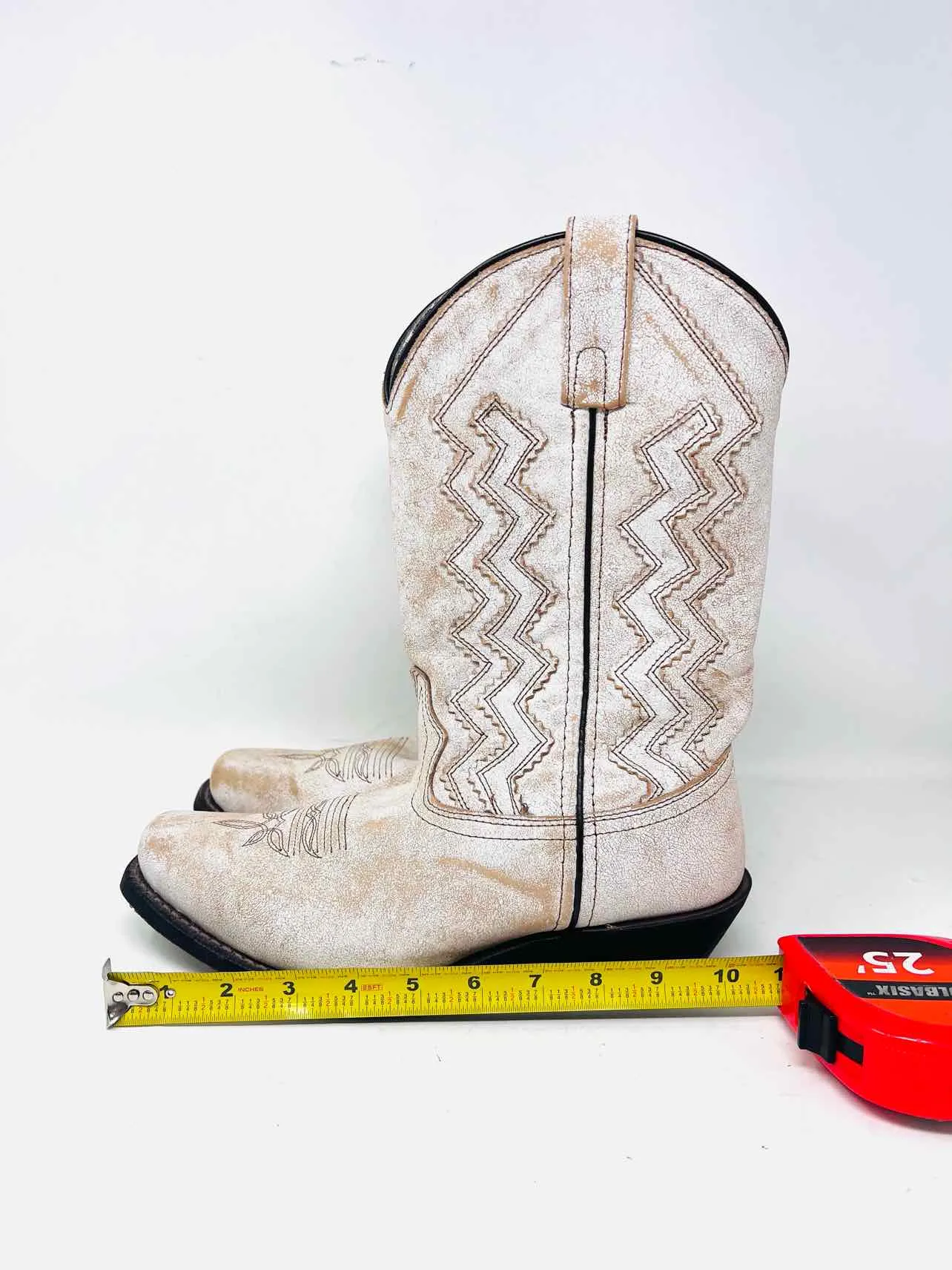 Laredo Größe 9 Weiß/Braun Zickzack Leder Schuhe Stiefel