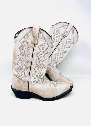 Laredo Größe 9 Weiß/Braun Zickzack Leder Schuhe Stiefel