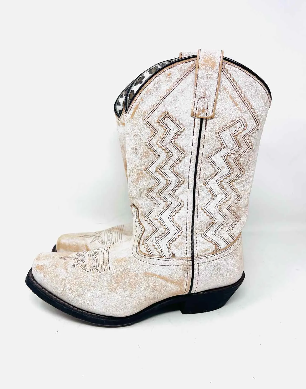 Laredo Größe 9 Weiß/Braun Zickzack Leder Schuhe Stiefel
