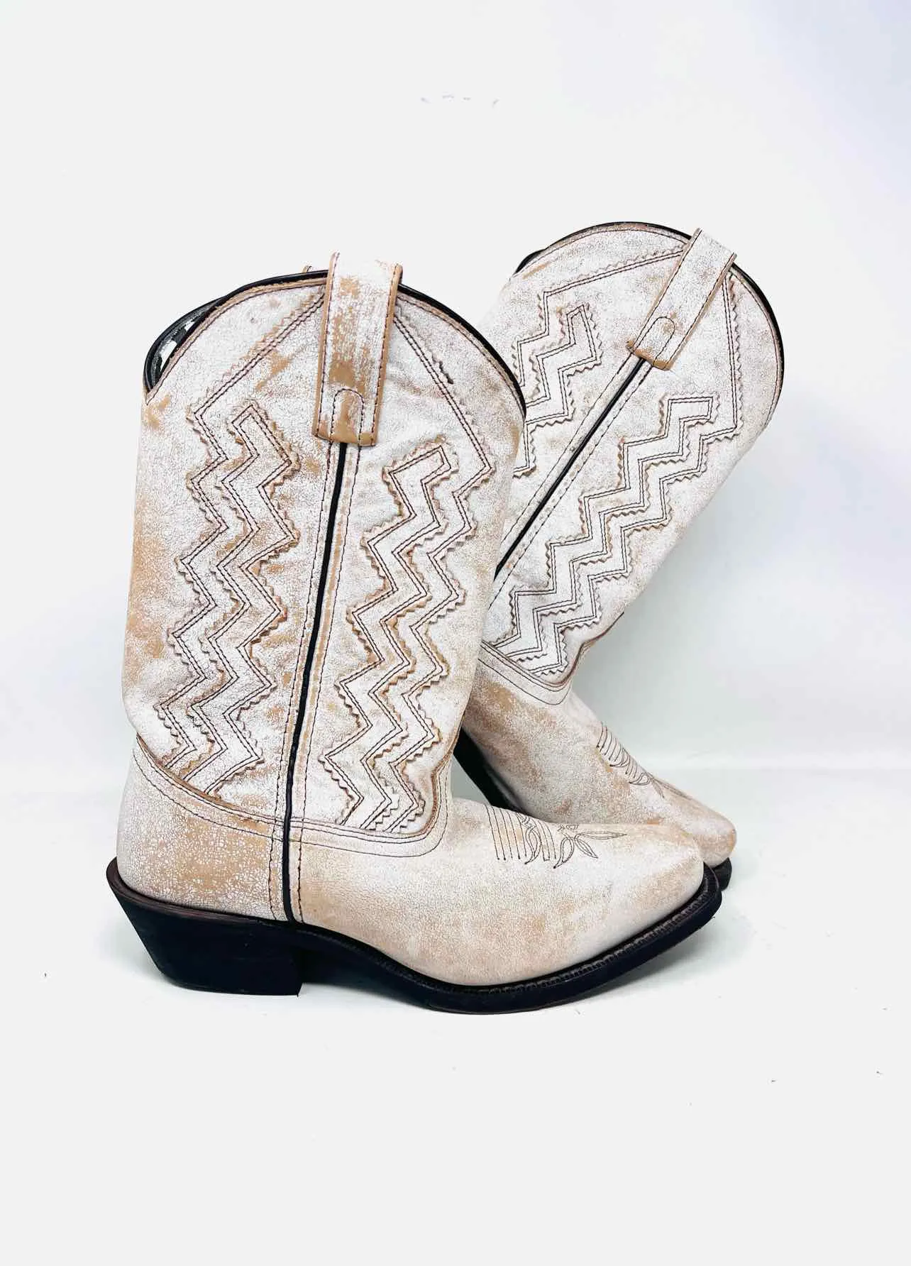 Laredo Größe 9 Weiß/Braun Zickzack Leder Schuhe Stiefel
