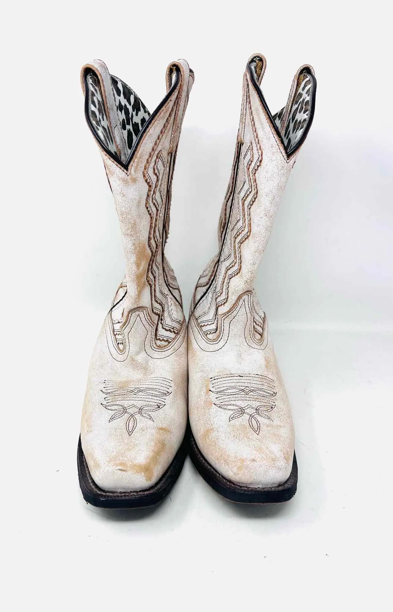 Laredo Größe 9 Weiß/Braun Zickzack Leder Schuhe Stiefel