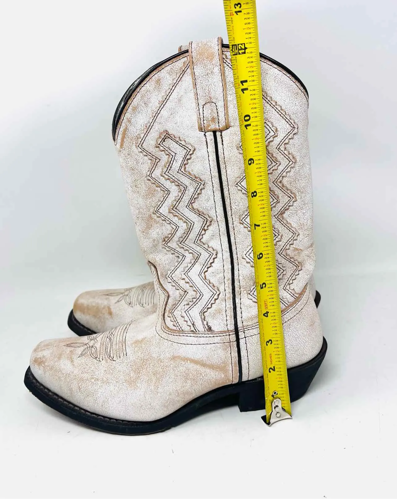 Laredo Größe 9 Weiß/Braun Zickzack Leder Schuhe Stiefel
