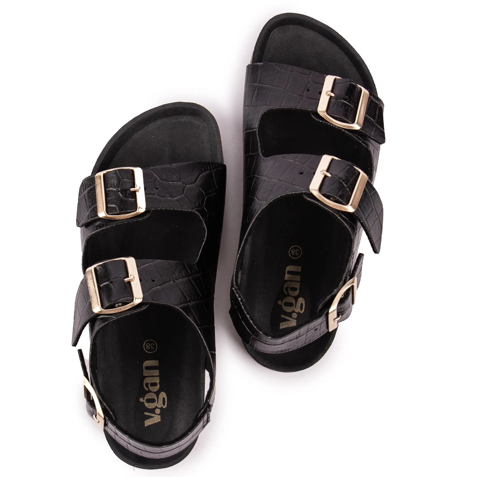 Lima Damen-Vegan-Fußbett-Sandalen | Schwarz Kroko