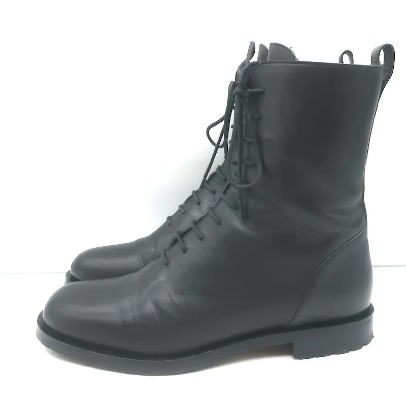Manolo Blahnik Planigia Combat Stiefel Schwarz Leder Größe 38 Flache Knöchelstiefel