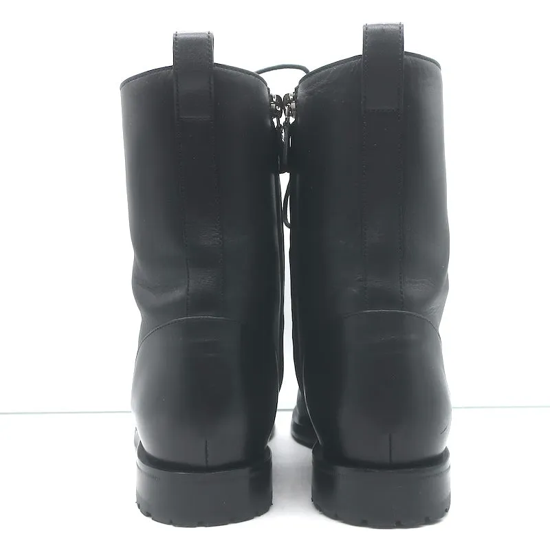 Manolo Blahnik Planigia Combat Stiefel Schwarz Leder Größe 38 Flache Knöchelstiefel