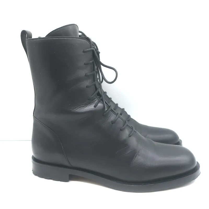 Manolo Blahnik Planigia Combat Stiefel Schwarz Leder Größe 38 Flache Knöchelstiefel