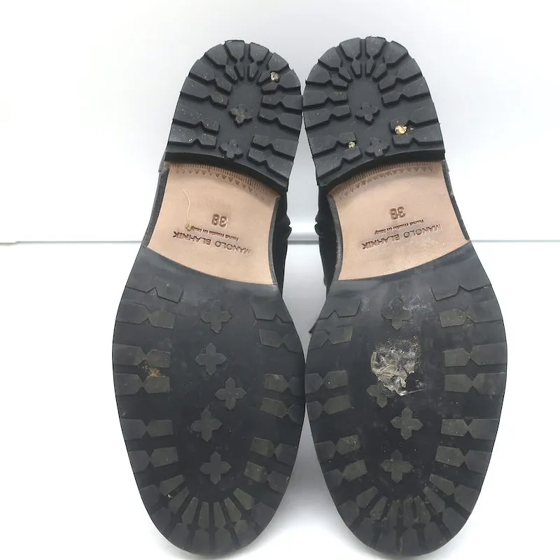 Manolo Blahnik Planigia Combat Stiefel Schwarz Leder Größe 38 Flache Knöchelstiefel