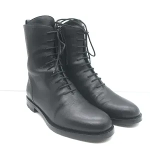 Manolo Blahnik Planigia Combat Stiefel Schwarz Leder Größe 38 Flache Knöchelstiefel