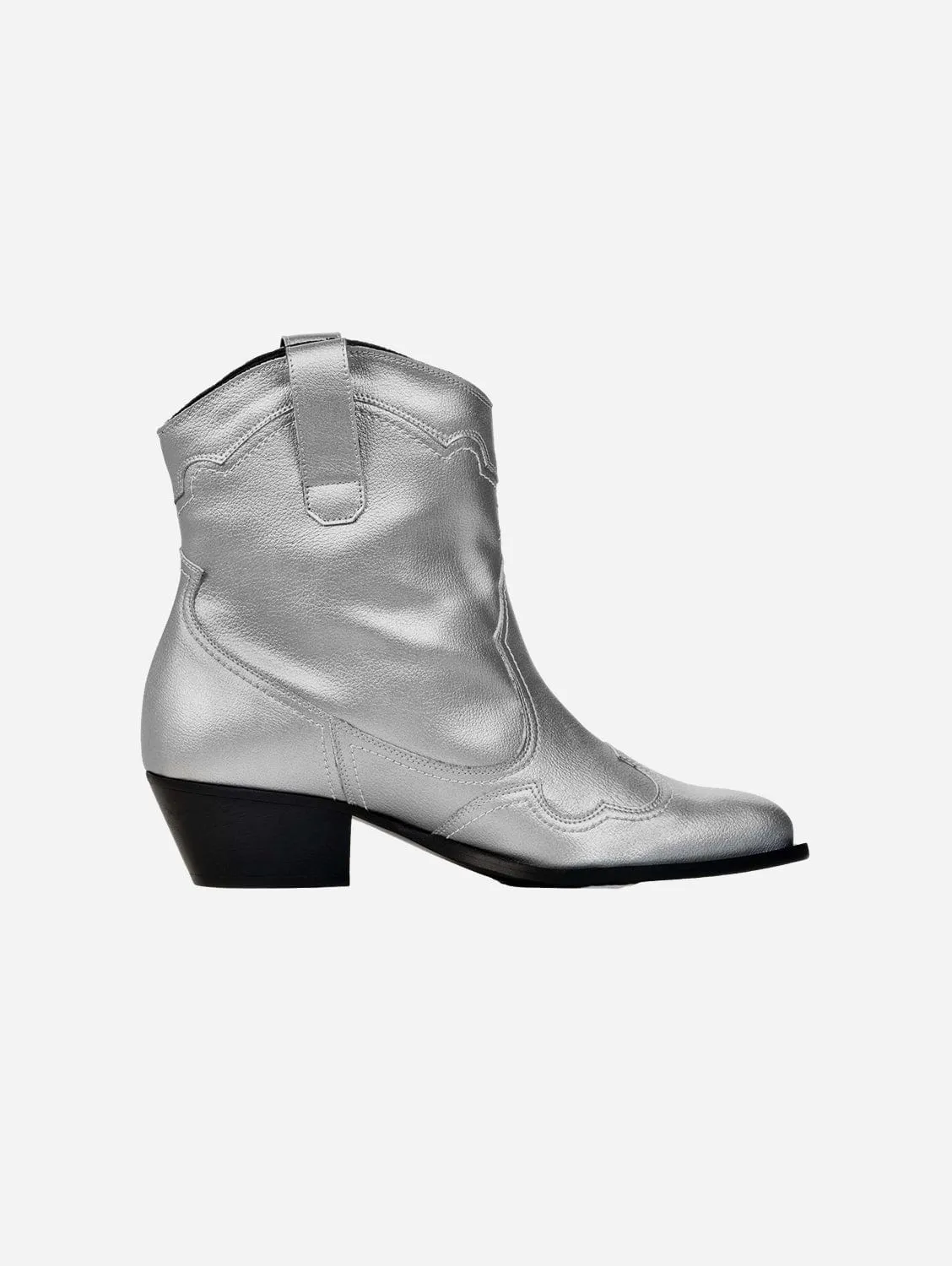 Metallic Grape Leder Stitchy Vegane Cowboy-Stiefel | Silber