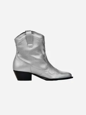 Metallic Grape Leder Stitchy Vegane Cowboy-Stiefel | Silber