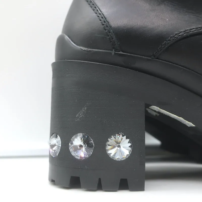 Miu Miu Nevermind Kristallbesetzte Kampfstiefel Schwarzes Leder Größe 35.5